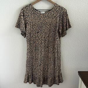 Vermilli Hawaii Leopard Print Stretch Dress Ruffle Detail Small